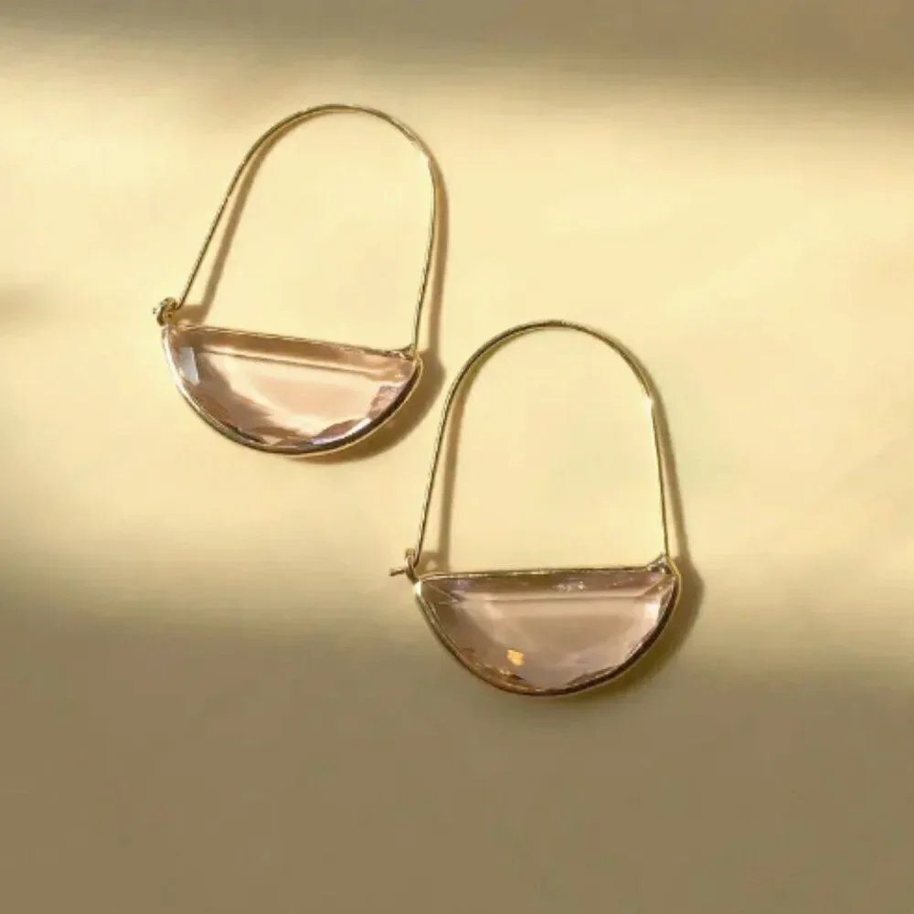 ✨🆕✨ Boho Chic Crescent Hoop Glass Earrings in Green, Red, Pink, Amber, Clear ✨
